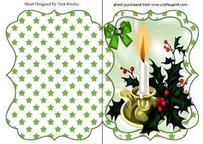 Holly and Candle with Bow in Bracket Card