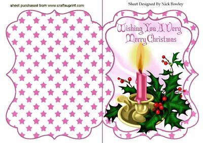 Holly and Pink Candle in Bracket Card