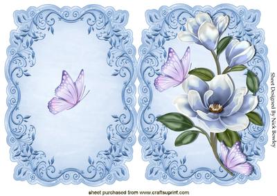 Blue Magnolia with Lilac Butterflies Bracket Crd