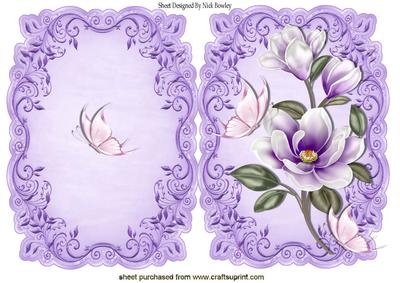 Lilac Magnolias with Pink Butterflies Bracket Card
