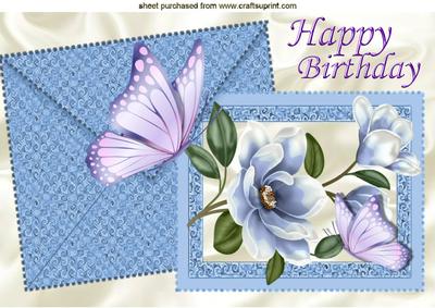 Blue Magnolia on Card & Envelope for Birthday A4