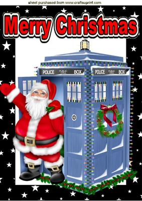 Santa Who in His Tardis in Black Star Frame A4