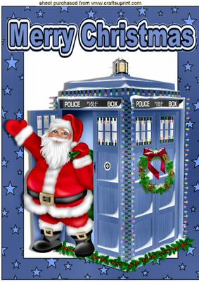 Santa Who in His Tardis in Blue Star Frame A4