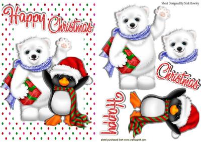 Hooray It's Christmas Time! Cute Polar Bear & Penguin