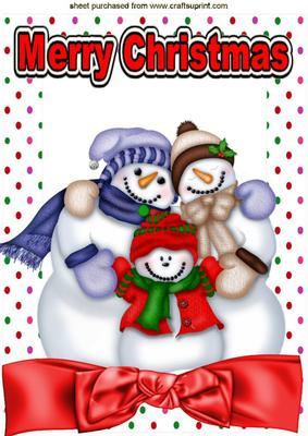 The Snowman Family with Big Red Bow A4