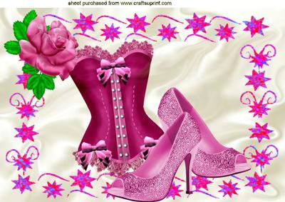 Pink Basque with Shoes and Pink Rose A4