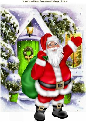 Lovely Santa with Sack of Goodies in the Snow A4