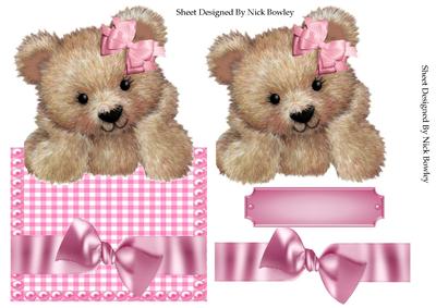 Fuzzy Bear with Pink Bow Over the Edge Card