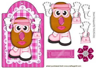 Mrs Potato Head with Handbag, on a Tag with Rosette