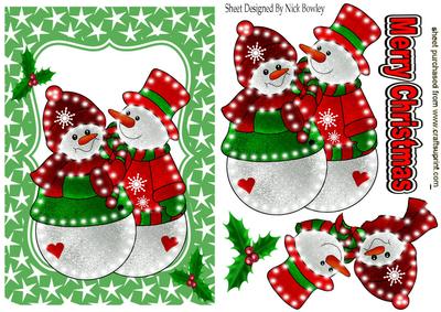 Mr & Mrs Illuminated Snowmen, with Holly