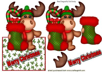 Christmas Moose with Stocking Over the Edge Crd