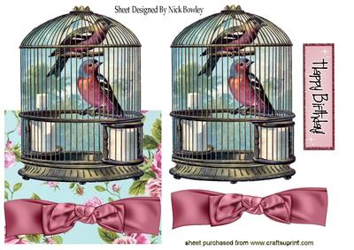 Pretty Vintage Birds & Cage Over the Edge Card