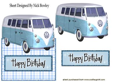 Blue Camper Van Over the Edge Card
