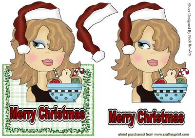 Girl in Santa Hat, with Goodies Over the Edge Crd