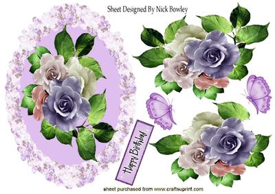 Pretty Lilac/pink Roses in Floral Frame