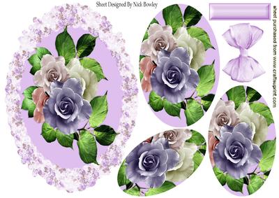 Pretty Lilac/pink Roses in Floral Frame Oval Pyramids