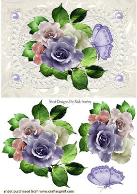 Pretty Lilac/pink Roses on Vintage Lace