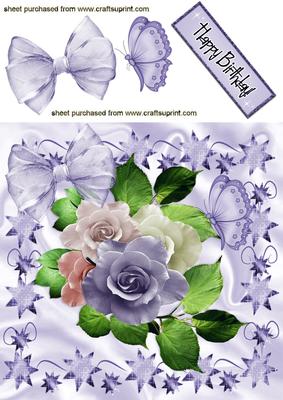 Pretty Pink/lilac Roses with Butterfly 8x8