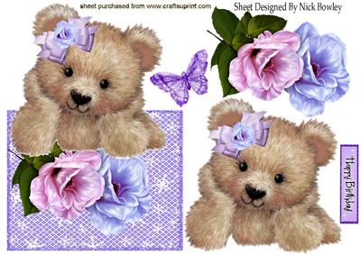 Pretty Flowers with Fuzzy Bear in Bow, Over the Edge