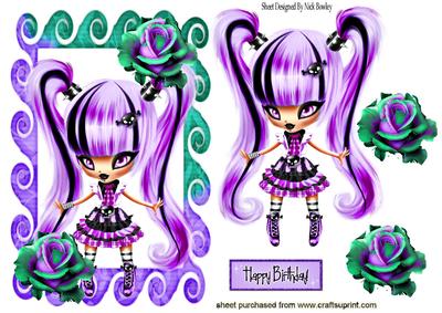 Punk Girl in Purple with Rainbow Roses in Frame