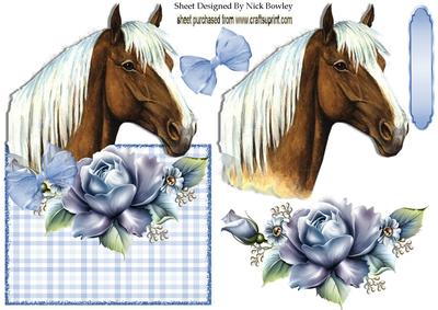Palomino Horse with Blue Roses Over the Edge Card
