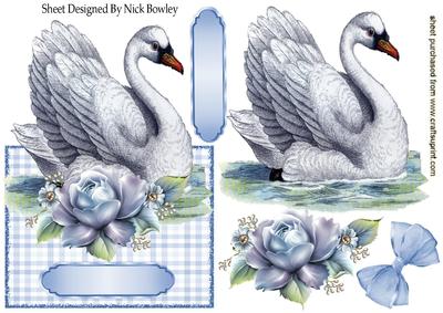 Beautiful White Swan with Blue Roses Over the Edge Crd