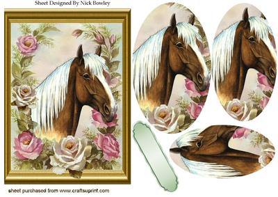 Palomino Horse with Roses Oval Pyramids