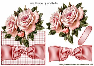 Pretty Pink Roses with Bow Over the Edge Card
