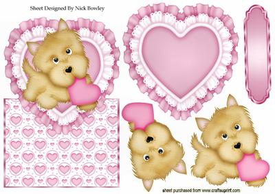 Puppy Love on Frilly Heart Over the Edge Card