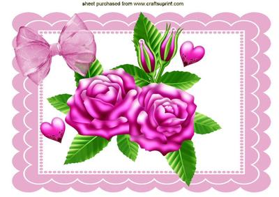 Pretty Pink Roses and Hearts with Bow A4