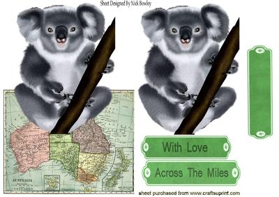 Australia Map with Koala Bear Over the Edge Card