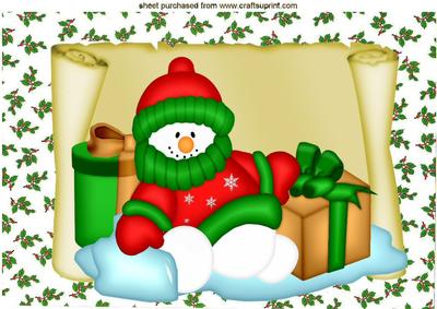 Snowman Keeping Warm with Pressies A4