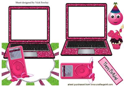 Pink Glitter Laptop, & Mp3 Player, Cupcake, Over the Edge