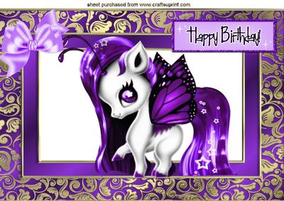 Cute Purple Fantasy Horse with Butterfly Wings A4