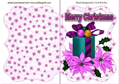 Pink Poinsettias with Present Bracket Card