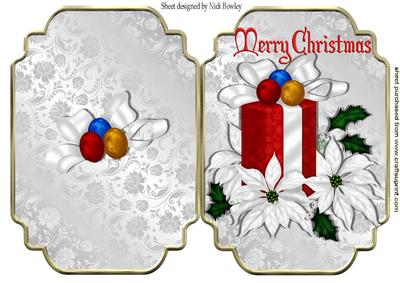 White Poinsettias and Present Bracket Card