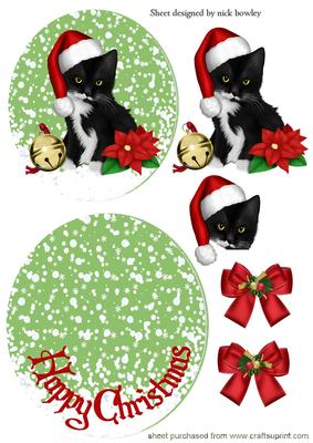 Cute Black Kitten in Santa Hat Rocker Card