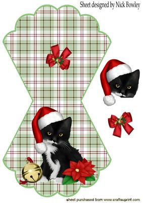Little Black Kitten with Bow on Tartan Rocker Crd