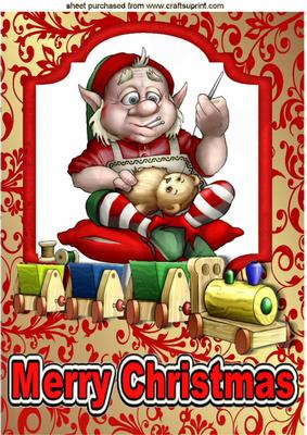 Santas Elf the Toy Maker with Toy Train A4