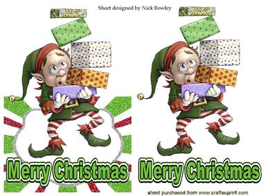 Santas Elf with Presents Over the Edge Card