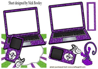 Purple Glitter Laptop & Mp3 Player with Gecko Edge Card