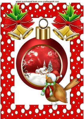 Christmas Snow Scene Bauble with Robin A4
