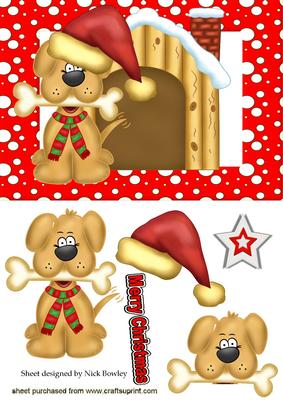 Dog in Santa Hat, with Kennel