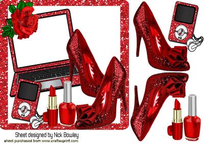 Red Glitter Laptop, Shoes & Mp3 with Lippy 7x7