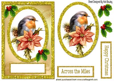 Robin Glitter Topper with Poinsettias & Card