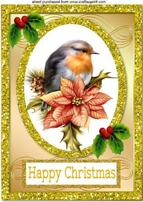 Robin with Poinsettias & Holly A4