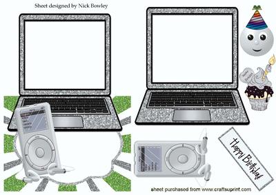 Silver Glitter Laptop & Mp3, with Cupcake Over the Edge Crd