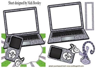 Silver Glitter Laptop, with Mp3, Gecko Over the Edge Card