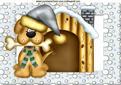 Little Dog in Silver Santa Hat & Kennel A4