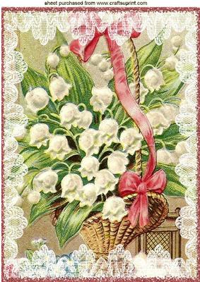 Basket of Lily of the Valley with Lace & Bows A4